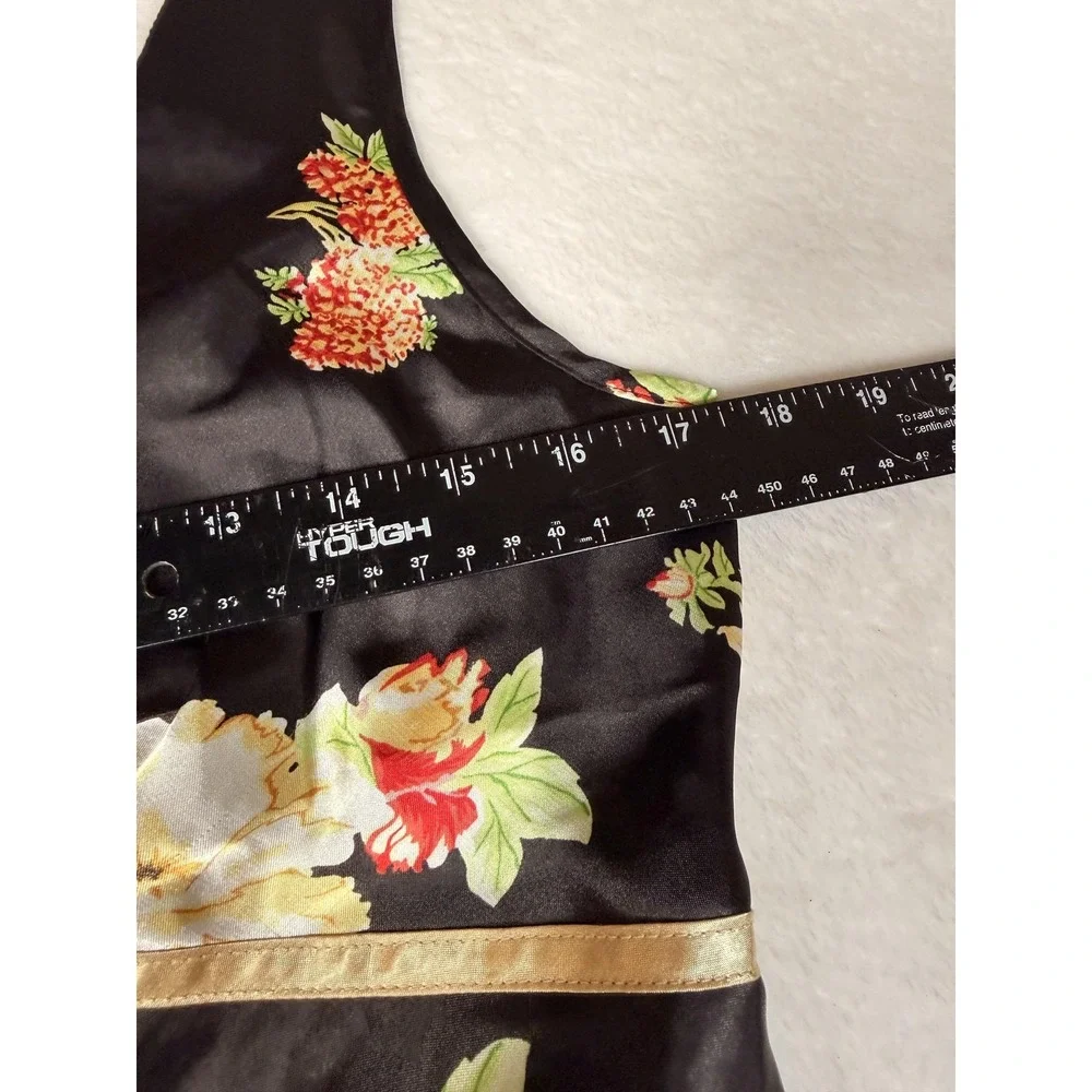 Jones New York Gown Womens Medium Black Floral Satin Chemise Adjustable Strap